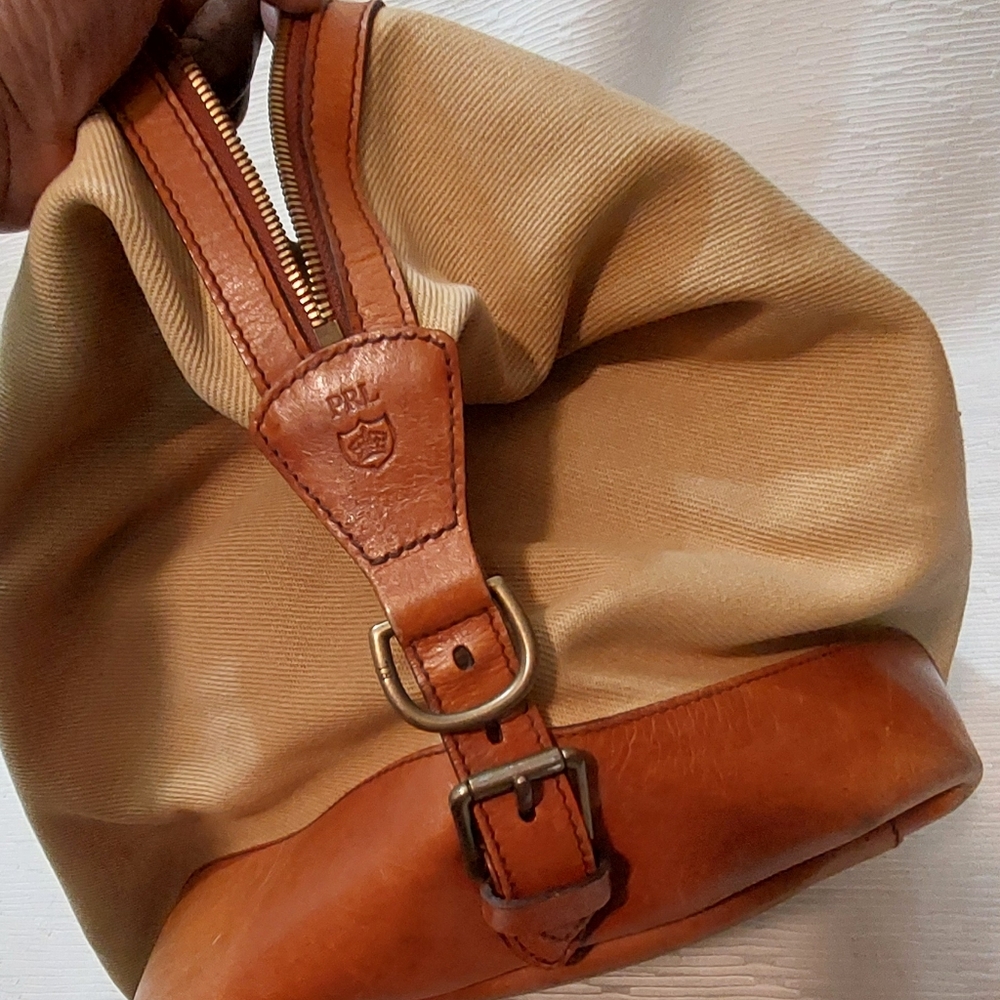 Polo by Ralph Lauren Beige Canvas Duffle with Brown Leather Trim - Picture 5 of 13